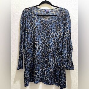 Tianello Blue and Black Animal Print Long Sleeve Top